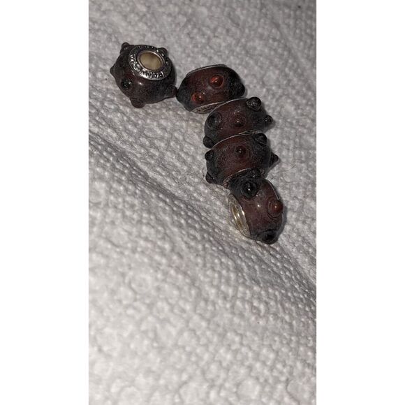NEW SET OF 5 PANDORA MATTE & TRANSCULENT BROWN WITH BUMPS - REALLY CUTE - Picture 3 of 3